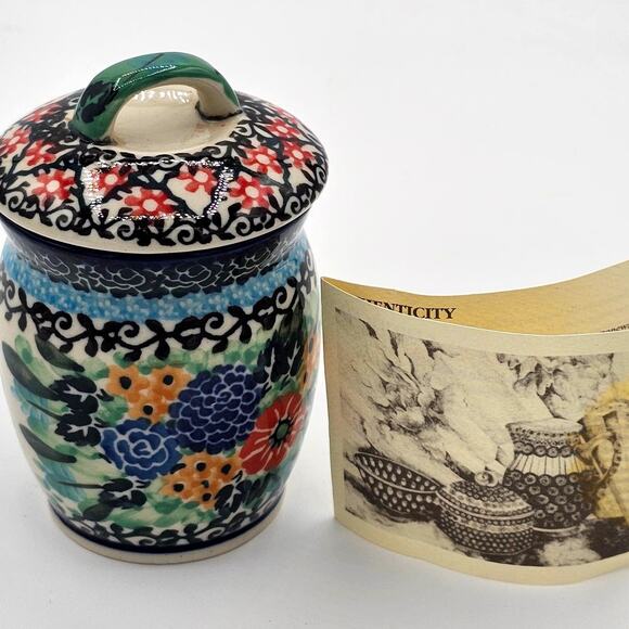 Boleslawiec Stoneware Floral Jar & Lid - Hand Painted Unikat Polish Pottery - Picture 3 of 9